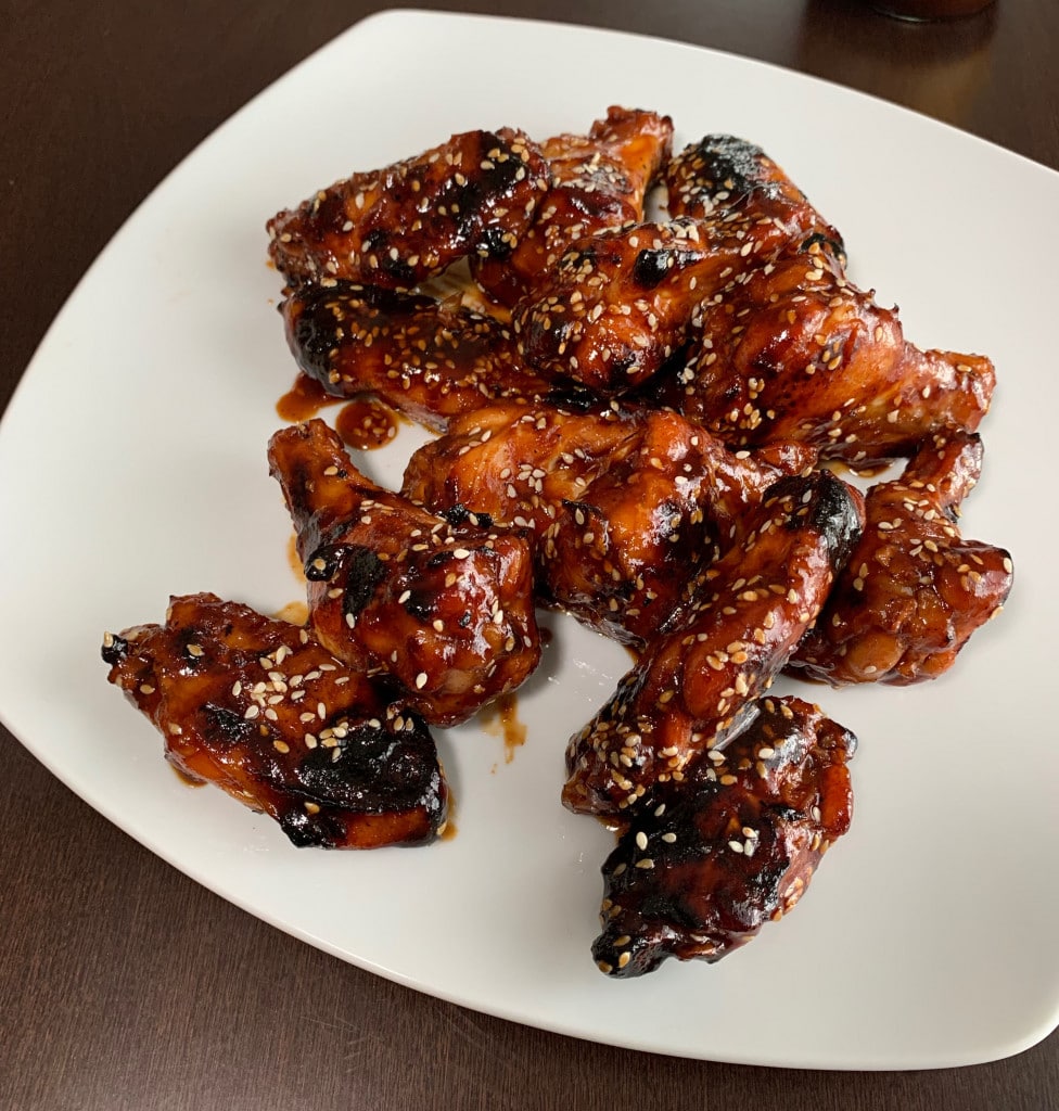 plate of sesame ginger Sticky Sweet chicken wings