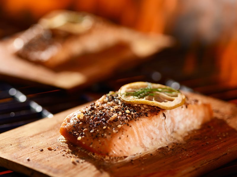 salmon on a plank