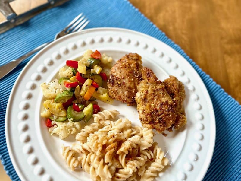 Modern Day TV Dinner with chicken, noodles and veggies