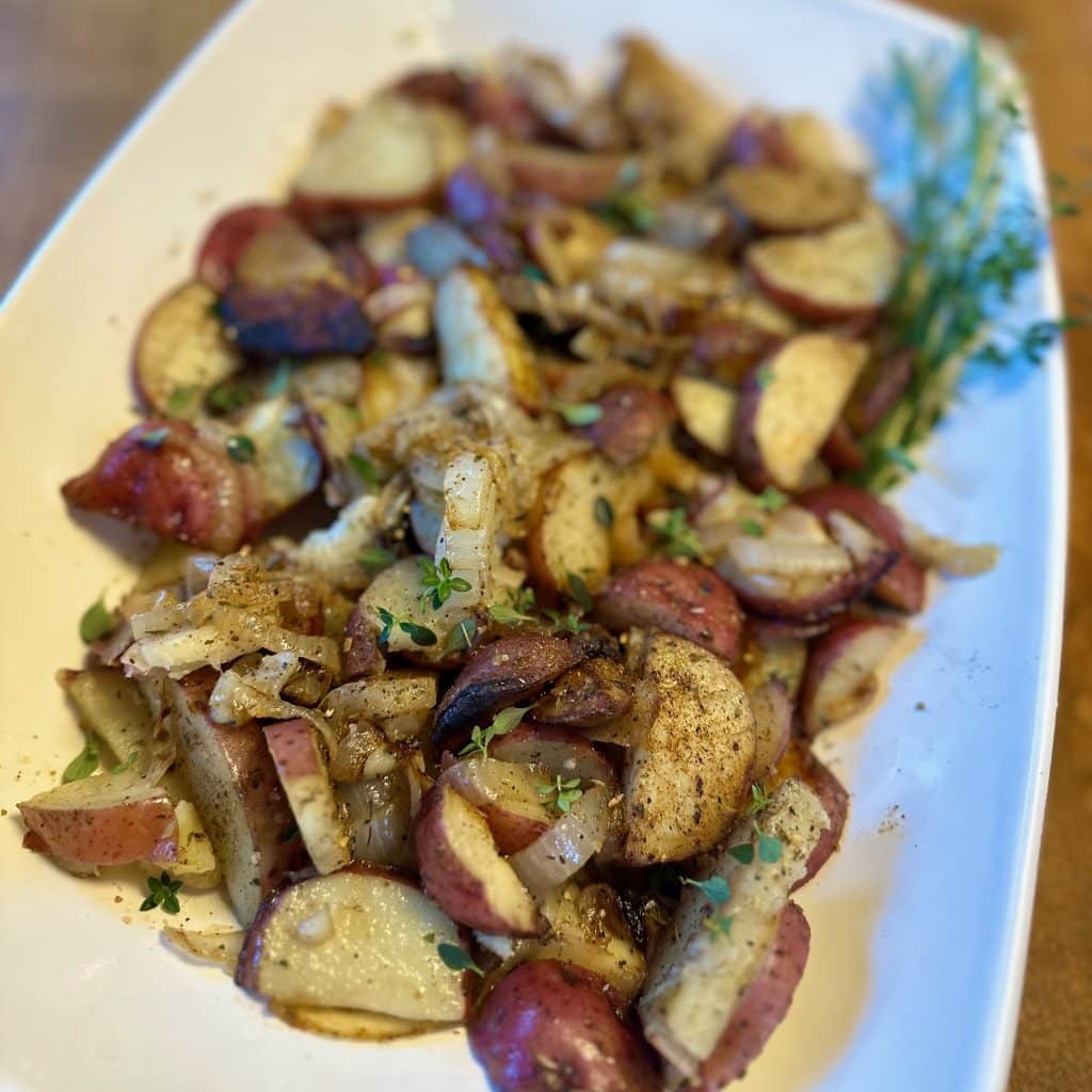 serving dish of foil pouch potatoes